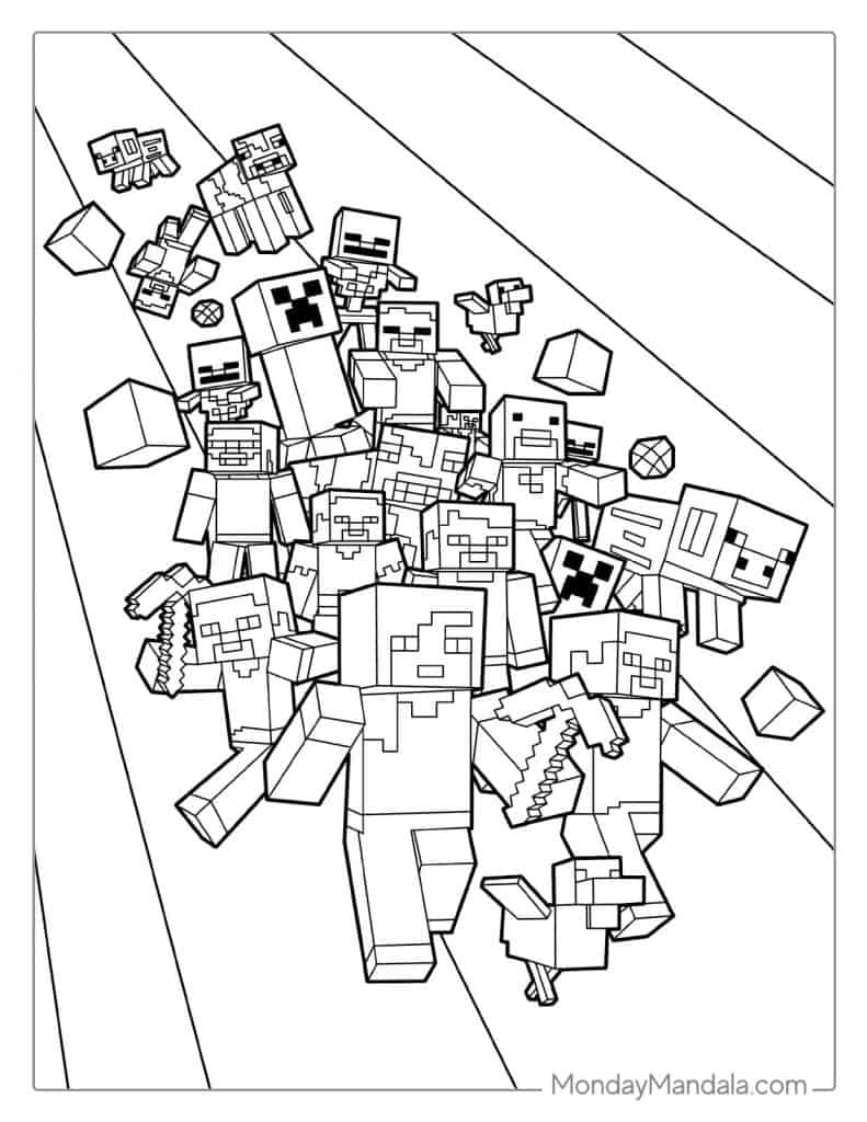 Detailed Coloring Page Of Minecraft Steve Holding Flower