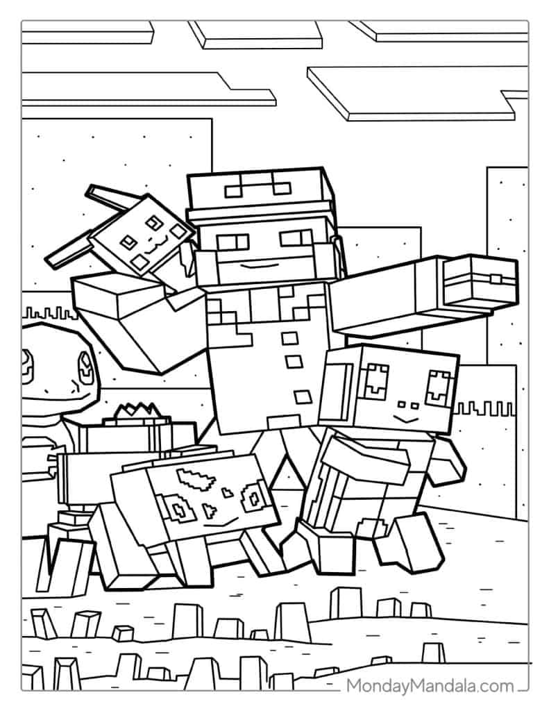 Minecraft Pokemon Coloring Page With Squirtle And Pikachu