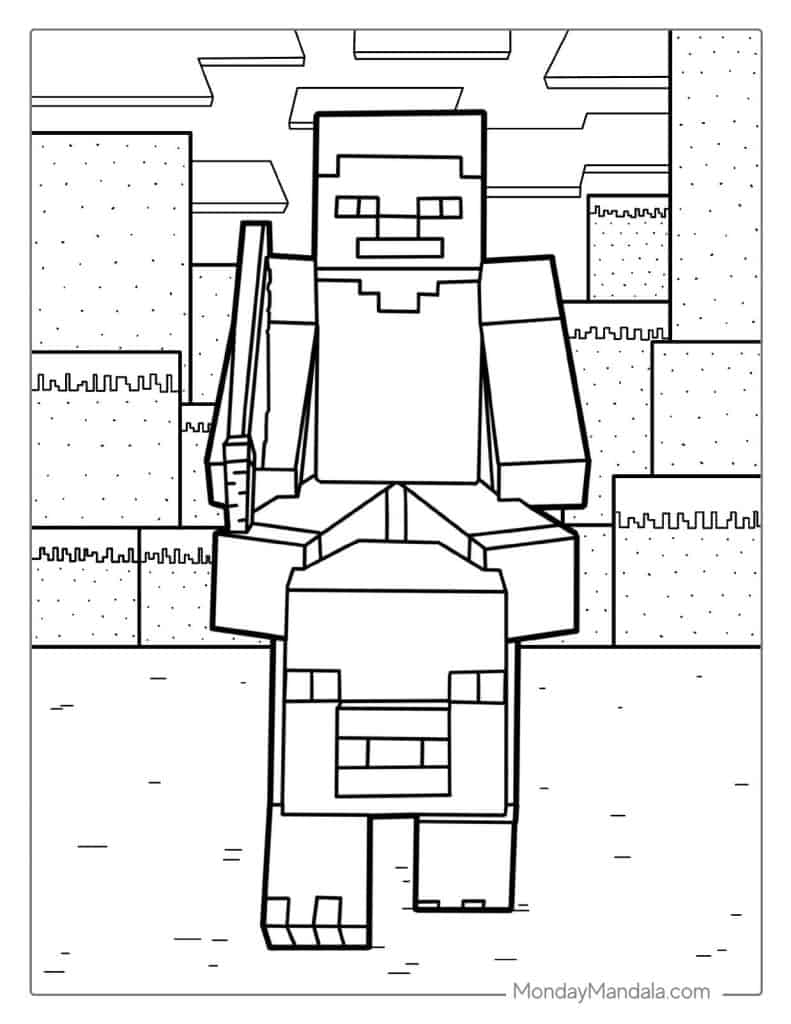 Minecraft Steve Riding Pig Coloring