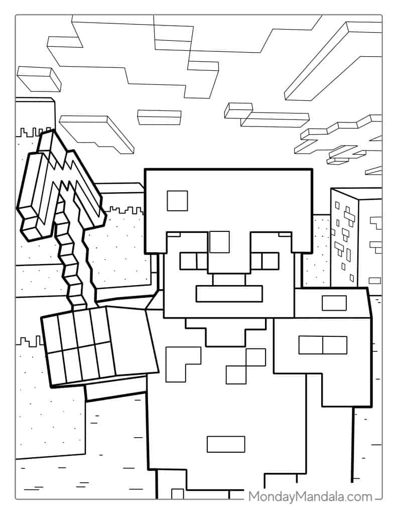 Minecraft Steve Wearing Diamond Armor Coloring
