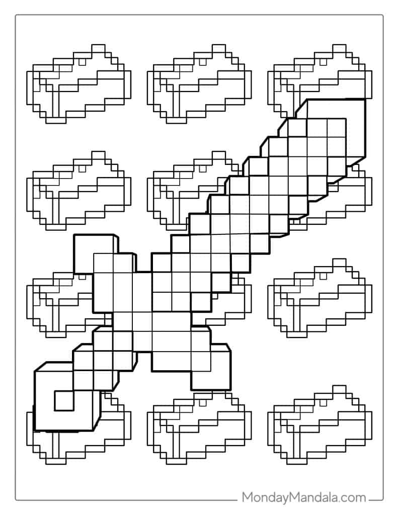 Outline Of Minecraft Diamond Sword To Color